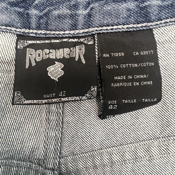 VTG RocaWear Denim Shorts Men's 42(39) x 13 Blue Classic Fit Baggy Y2K Embroider - Picture 6 of 10